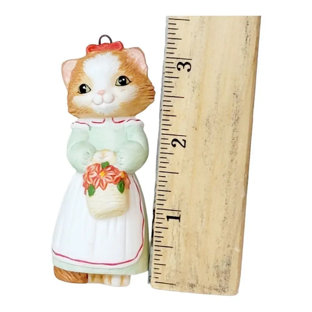 Hallmark Ornament Christmas Kitty 1st in Series Porcelain Cat Kitten with Basket